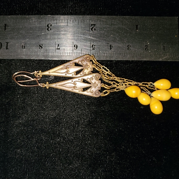 5 Pairs Vintage Brass and Glass Dangle Earrings BOHO Delicate Fillagree Lacy - Picture 8 of 12